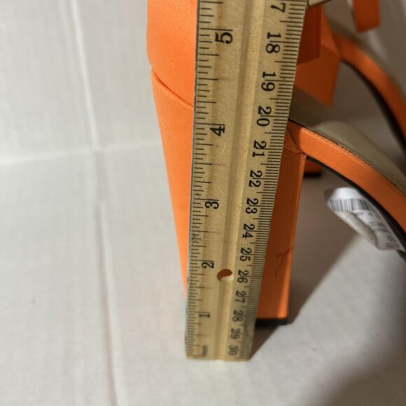 Womens Size 10 Shoes Orange Satin Style Strappy Sandals Block Heel Fall Autumn - Picture 4 of 12